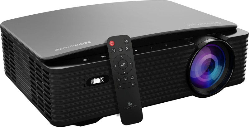 ZEBRONICS ZEB-PIXAPLAY 16 (11000 lm / 1 Speaker / Remote Controller) Portable Full HD 1080p Native Resolution with 4K Support, 200 Inch Screen Size, USB, HDMI, AV, AUX, WIFI, Bluetooth, Smart Apps, Miracast, Airplay, Dolby Smart Projector(Black)