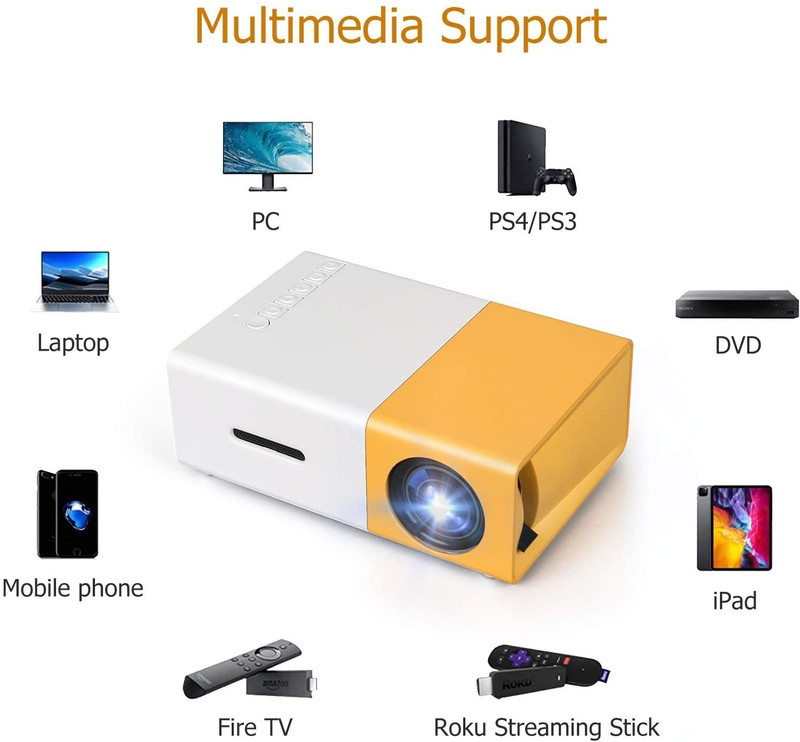 Techdash Portable 1080P Video Projector 7000 lm LED Corded Portable Projector(Yellow)