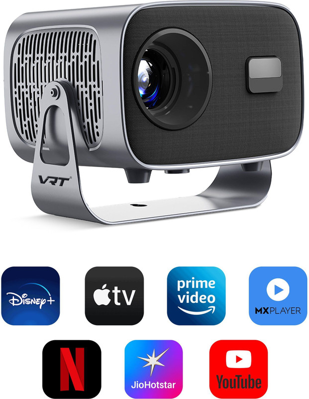 VRT Smart Mini Projector N900 |Android 13, 1080p, 4K Support, Wi-Fi 6, Auto Keystone (500 lm / 1 Speaker / Wireless / Remote Controller) Portable Projector(Black)