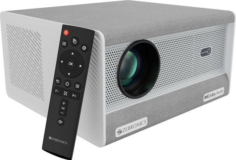 ZEBRONICS Zeb-Pixaplay 68 (ZEB-SLP 3) (20000 lm) Portable 1080p, Dolby Audio, 200-inch Screen Size, Dynamic Speaker, Auto[Focus | Keystone | Obstacle Detection | Screen fit], WiFi, HDMI(ARC), Miracast Android Projector(White +Grey)