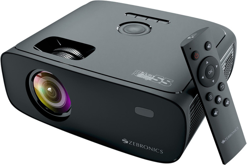 ZEBRONICS ZEB- MLP 3 (10000 lm) Portable /ZEB-Pixaplay 55 1080p Native with 4K Support, 150 Inch Screen Size, Quad Core Processor, Bluetooth, HDMI, USB, WIFI, micro SD Slot, Miracast, App Support Smart Projector(Black)