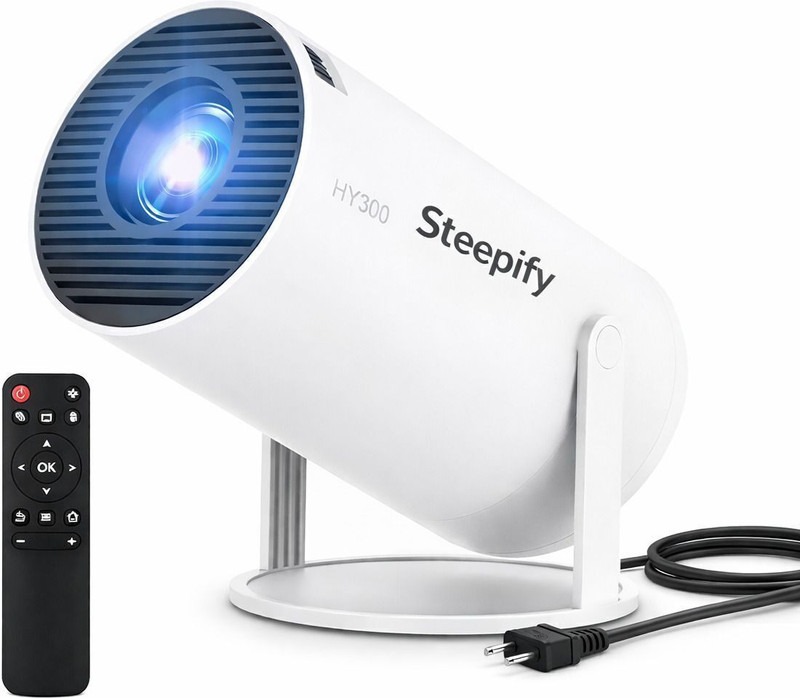 Steepify HY300 Pro 4K Support,Native 720P Android 11 Wifi Bluetooth Miracast (4800 lm / 1 Speaker / Wireless / Remote Controller) Portable Projector(White)