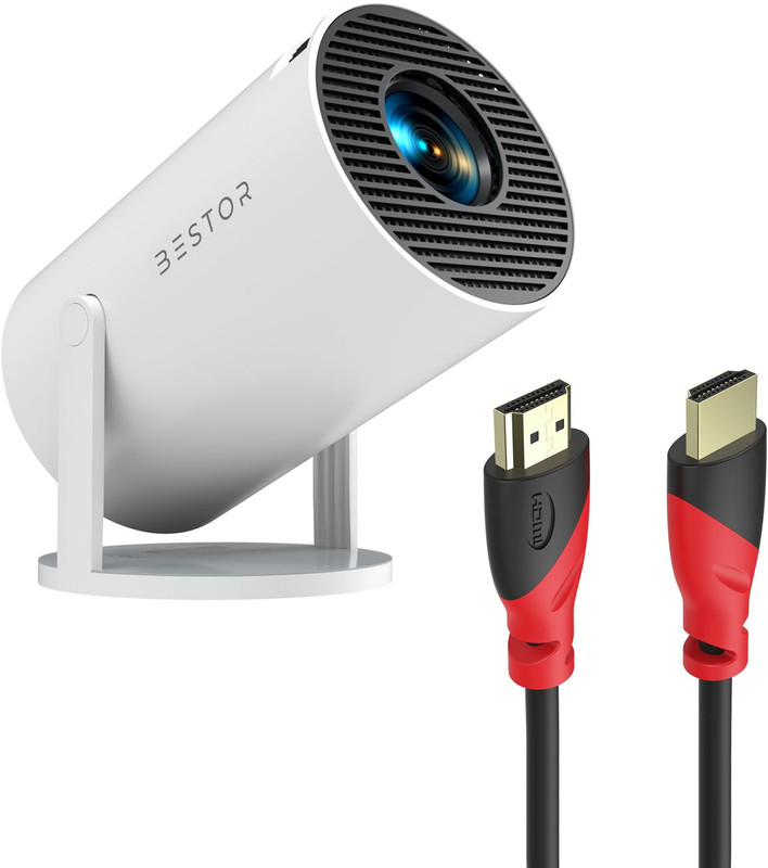 Bestor Projector with FREE 4K HDMI 1.5M Cable,1080P HD 4K, 180°Rotate, Netflix, Hotstar (160 lm) Portable Projector(White)