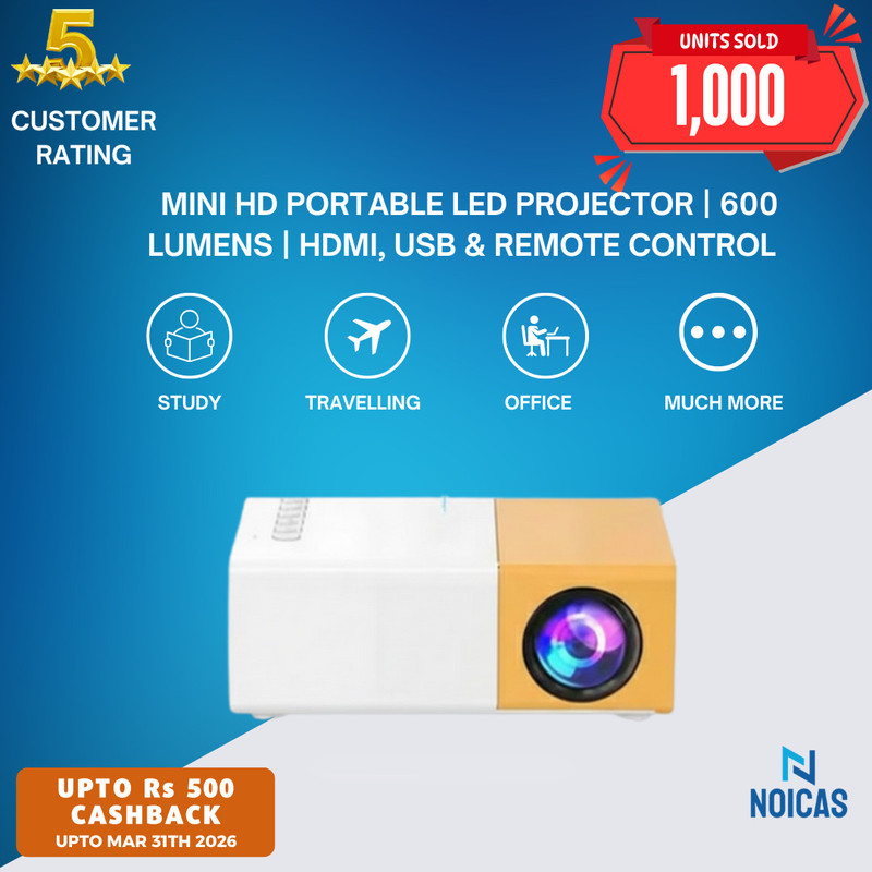 Noicas Smart LED Projector Full HD 1080p Android 11.0 WiFi Wireless Remote Portable (10000 lm) Portable Projector(Yellow)