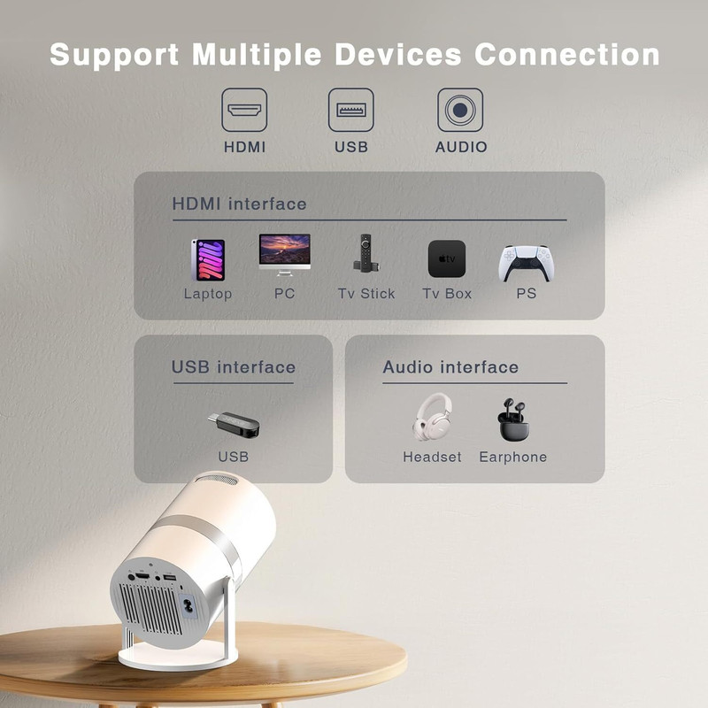 VYNEX Native 720P Android 11 Wifi-Bluetooth (5500 lm / 1 Speaker / Remote Controller) Portable Projector(White)