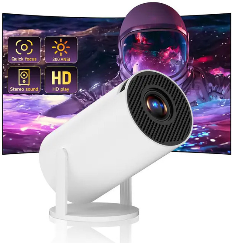 Omexcart 4k Android WiFi6 BT 5.0 260 ANSI LM Short Throw Auto Keystone (4000 lm / 1 Speaker / Wireless / Remote Controller) Portable Projector(White)