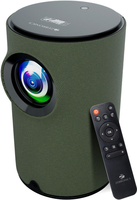 ZEBRONICS PIXAPLAY 22 (3400 lm) Portable with Electronic Focus, Multi Connectivity & Supported Formats, In-built Speaker, Dual Band Connectivity, Cotton Swab Pack , Stunning 720p HD Smart Projector(Green)