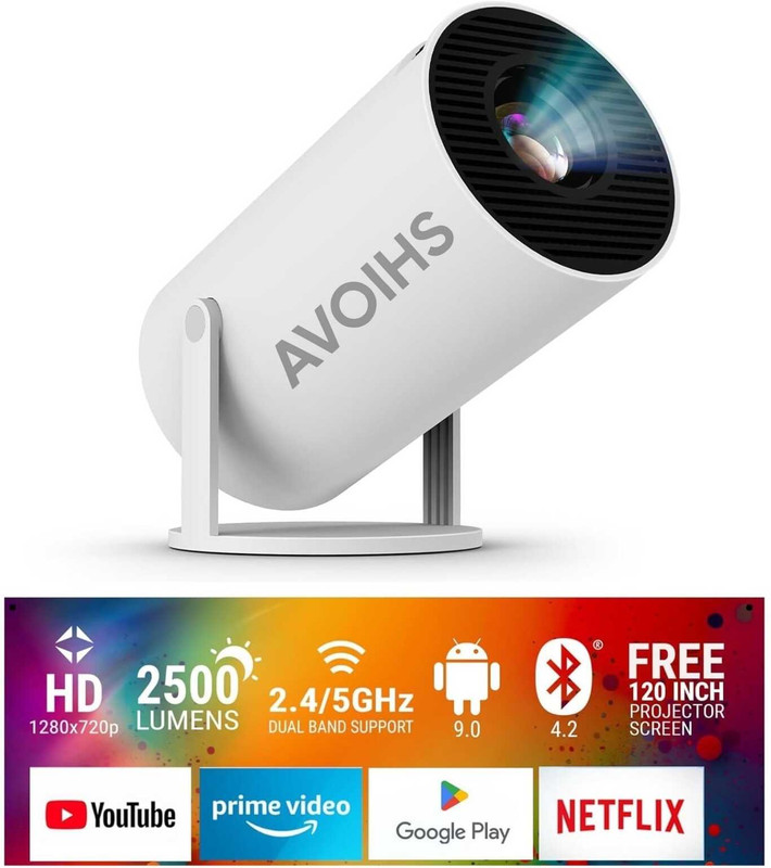 AVOIHS 4K 1080P Full HD Projector (4500 lm / 1 Speaker / Wireless / Remote Controller (4500 lm / 1 Speaker / Wireless / Remote Controller) Portable Projector(White)