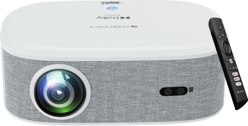 ZEBRONICS ZEB-PIXAPLAY 28 (18000 lm) 1080p FHD, 508 cm Screen, Dolby Audio, Auto Focus, Auto Keystone, HDMI (ARC), Miracast, Dual Band, 30,000 Hour Lamp Life, OTT Apps Support : Netflix, Amazon Prime, YouTube Smart Projector(White + Grey)
