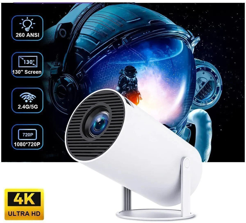 Amit HY300 Portable Projector Android 11 Projector, 4K/1080P, Wi-Fi 5G BT 5.0 (400 lm / 2 Speaker / Wireless / Remote Controller) Portable Projector(pure white)