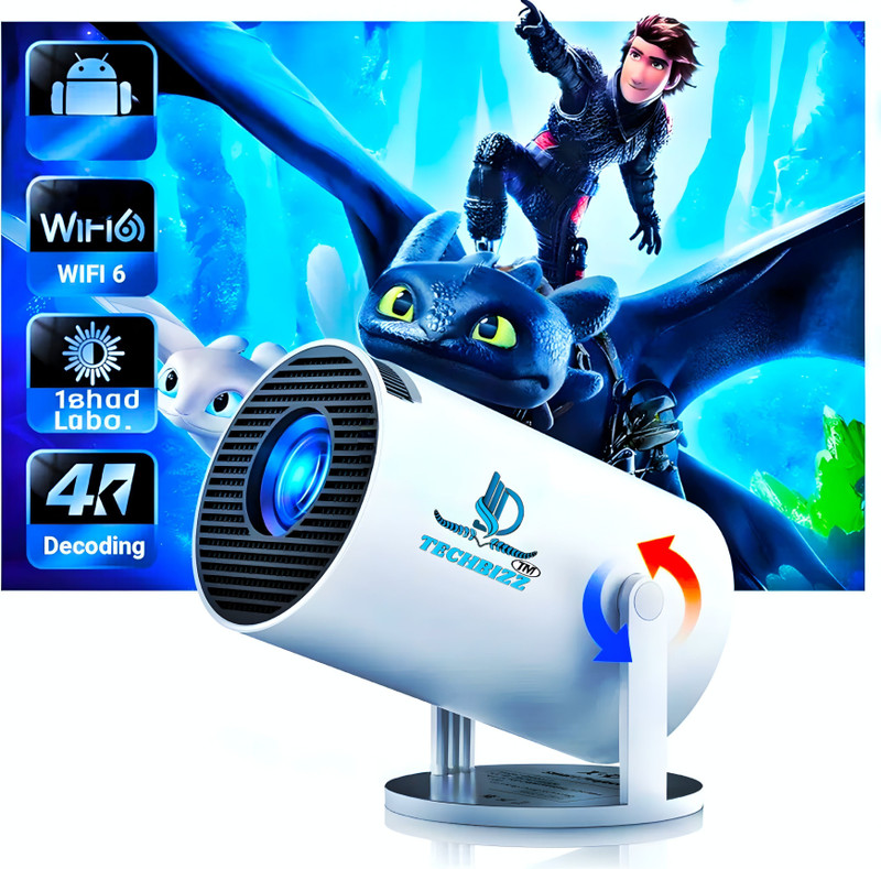 TECHBIZZ HY 300 SMART PROJECTOR | UPGRADED APPS WORK WITH HDMI CABLE | (4700 lm / 1 Speaker / Wireless / Remote Controller) Portable Projector(White)