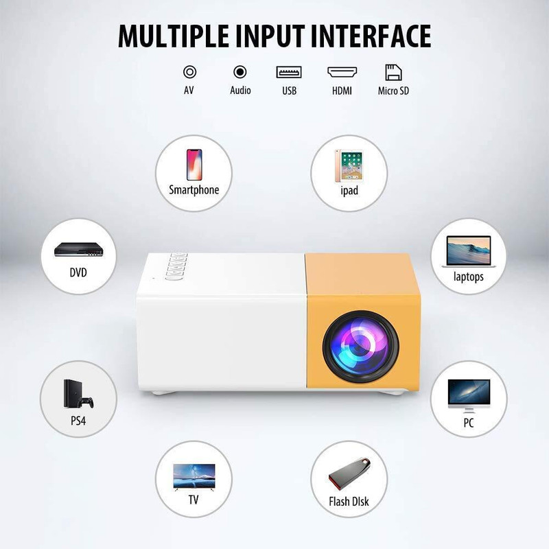 roxfire Led Projector,Short Throw, Remote, 24-60 Inches Projection Size for Home Theater (3000 lm / 1 Speaker / Remote Controller) Portable Projector(White/ Yellow)