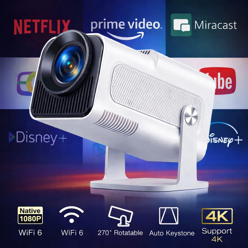 Reysol Projector| Native 1080P| 4K Support|WiFi 6|Miracast|270° Rotatable|Auto Keystone (14000 lm / 1 Speaker / Wireless / Remote Controller) Portable Projector(Grey)