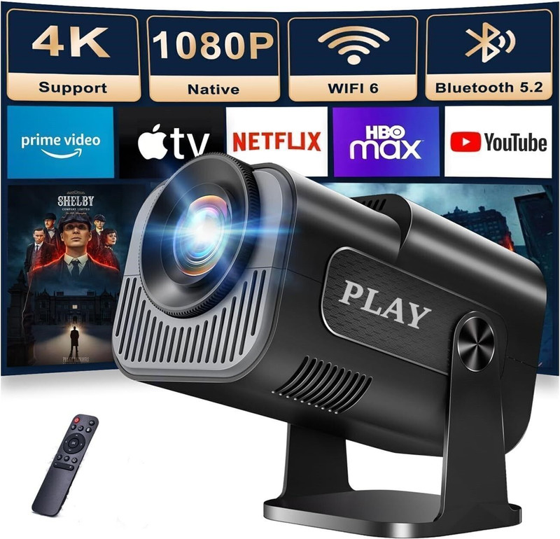 PLAY 4K 2K HD LED 180 Degree Rotation Android 13 1GB/8GB, 2.4G+5G Ultra Fast Wireless (5500 lm) Portable Projector(Black)
