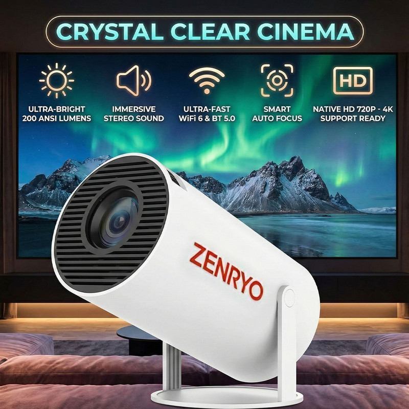 Tunifi HY300 1GB/8GB, HD Android 11 Projector WiFi 6/BT 5.0 180° Rotation Auto Keystone (4500 lm / Remote Controller) Portable Projector(White)