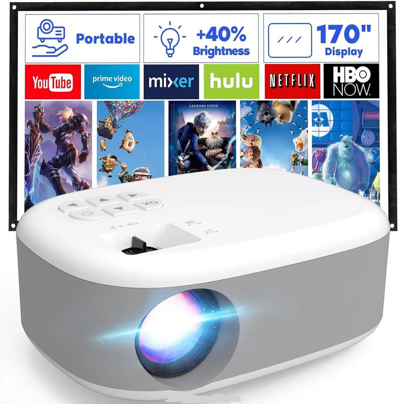 TOTAL Mini Projector WIFI Android IOS Full HD 1080P Miracast Youtube TVStick HDMI USB (5000 lm) Portable Projector(Black, White)