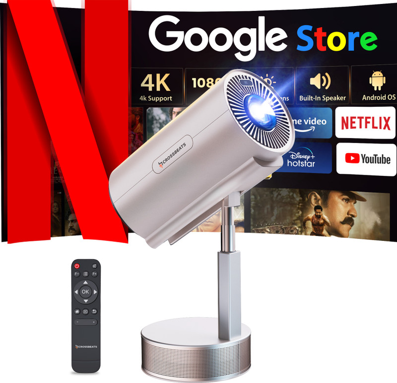 CrossBeats Lumex Pro Smart 4k Ultra HD, 1080P (14000 lm / 1 Speaker / Wireless / Remote Controller) Portable Android 13 Built-in Apps Netflix, Prime, 300