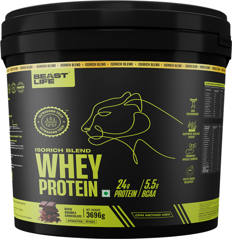 BeastLife Isorich Whey Protein Isolate Powder| Fast Recovery- NABL Lab tested- No Bloating Whey Protein(3696 g, Rich Double Chocolate)