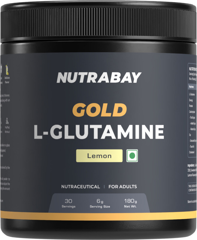 Nutrabay Gold L-Glutamine, Post Workout Amino Acid for Muscle Growth & Recovery BCAA(180 g, Lemon)