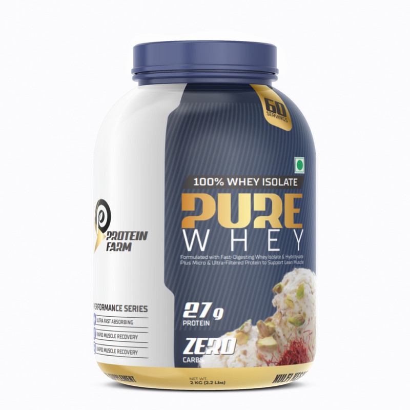 PROTEINFARM PURE WHEY ISOALTE AND HYDROLYSED PROTEIN 2 KG ,0 CARBS LOW FAT FOR LEAN MUSCLE Whey Protein(2 kg, KULFI KESAR)