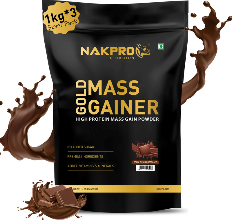 Nakpro Gold Mass Gainer Protein Powder Weight Gainers/Mass Gainers(3 kg, Double Rich Chocolate)