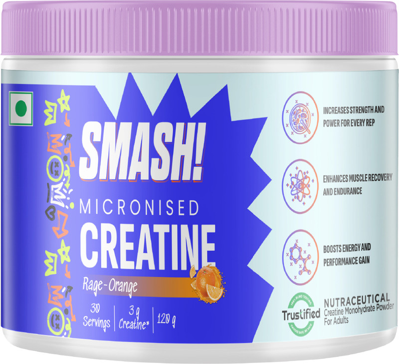 Smash Micronised Creatine Monohydrate Powder Creatine(120 g, Rage-Orange)