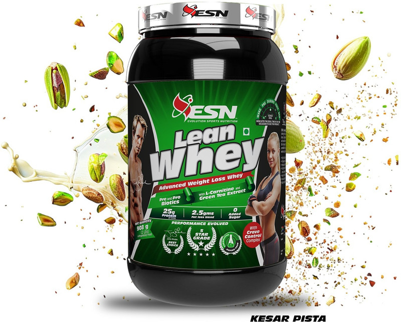 ESN (Evolution Sports Nutrition) Lean Whey Protein,Green tea leaf extract,HCL , Muscle building Whey Protein Whey Protein(908 g, Kesar Pista)