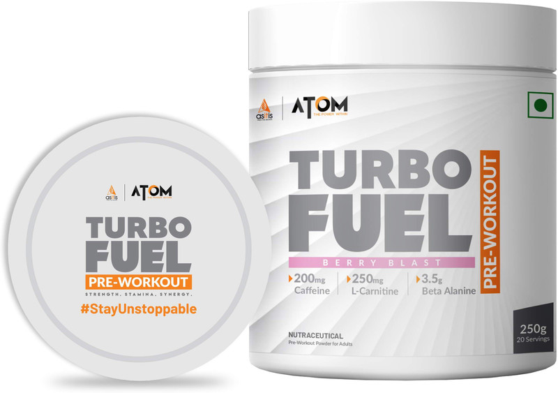 AS-IT-IS Nutrition ATOM Turbo Fuel Pre-Workout 200mg Caffeine, 4.3g Citrulline Pre Workout(250 g, Berry Blast)