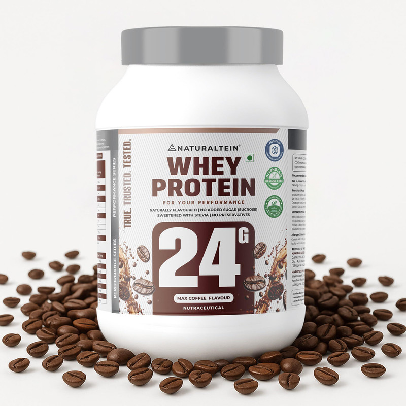 NATURALTEIN Natural Whey 1kg | Max Coffee | 24g Protein | Stevia | Gluten & Soy Free Whey Protein(1 kg, coffee)