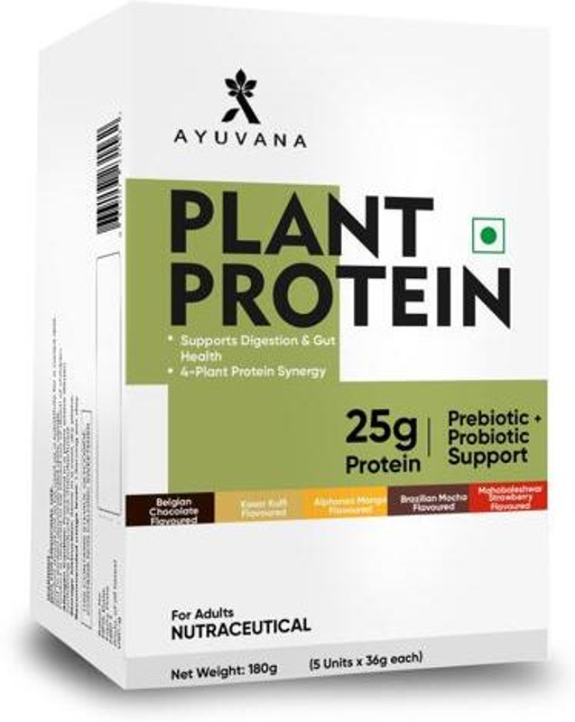 Ayuvana Plant Protein Powder, 24g Protein Per Serving, 180g (5 x 36g Sachets) Plant-Based Protein(180 g, Assorted)
