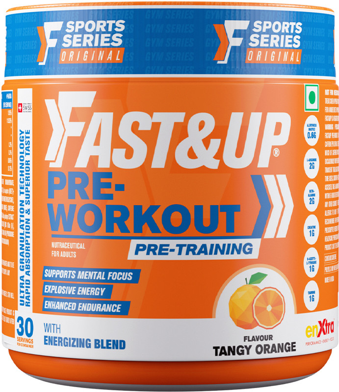 FAST&UP Pre Workout Supplement Boosted With Caffeine, Creatine, Alanine & Taurine Pre Workout(300 g, Orange)