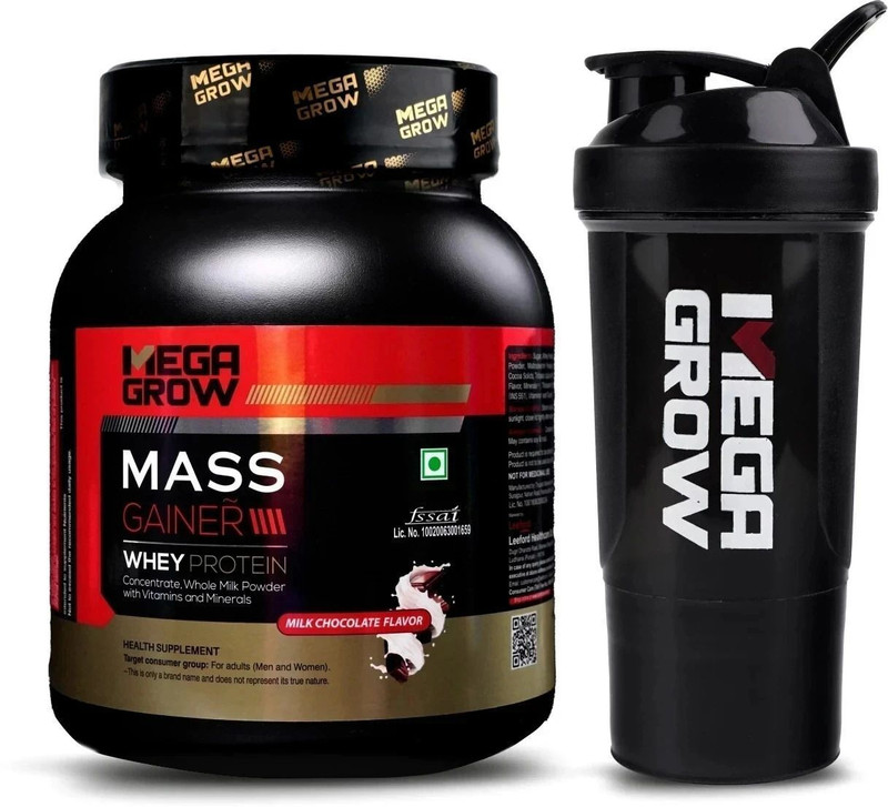 MEGAGROW Whey Protein Mass Gainer- Milk Chocolate Flavour | 22.81g Protein, High Calories Whey Protein(1 kg, Milk Chocolate)