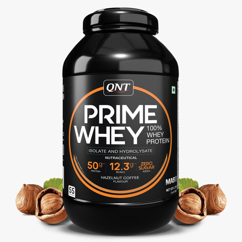 QNT Prime Whey, 100% Pure Whey Protein with whey Isolate for Lean Muscles Whey Protein(2 kg, Hazelnut Coffee)