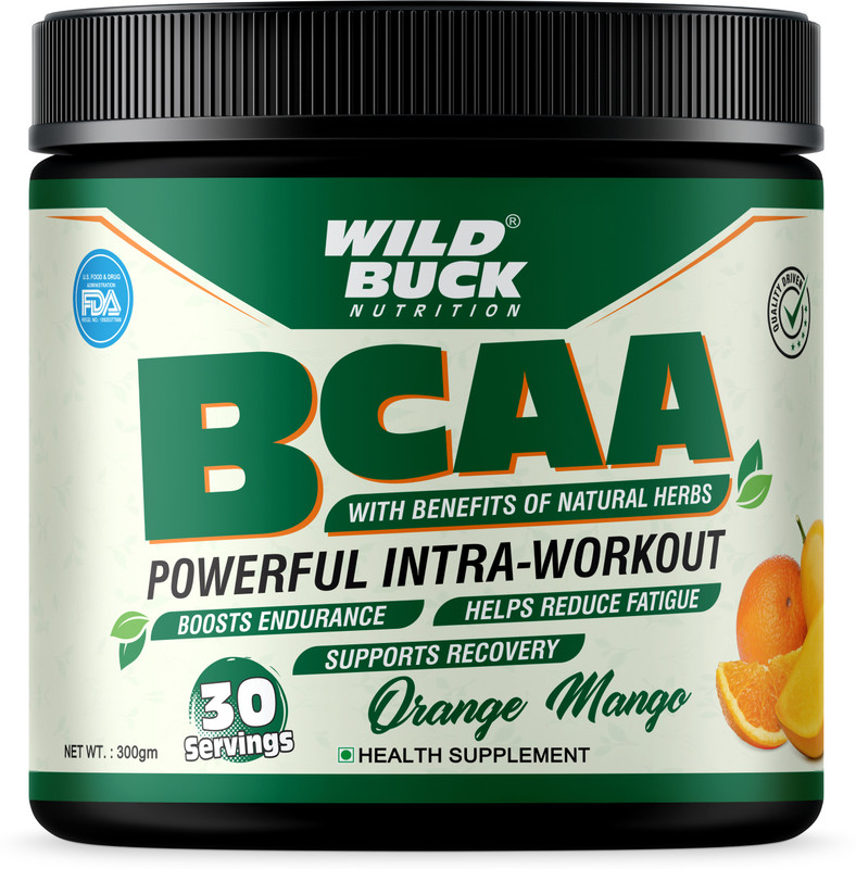 WILD BUCK BCAA With Herbs Power To Delay Muscle Fatigue,Breakdown & Increase Muscle Growth BCAA(300 g, Orange Mango)