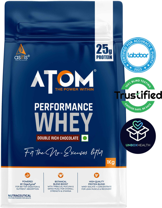 AS-IT-IS Nutrition ATOM Performance Whey 1Kg Double Rich Chocolate Whey Protein(1000 g, Double Rich Chocolate)