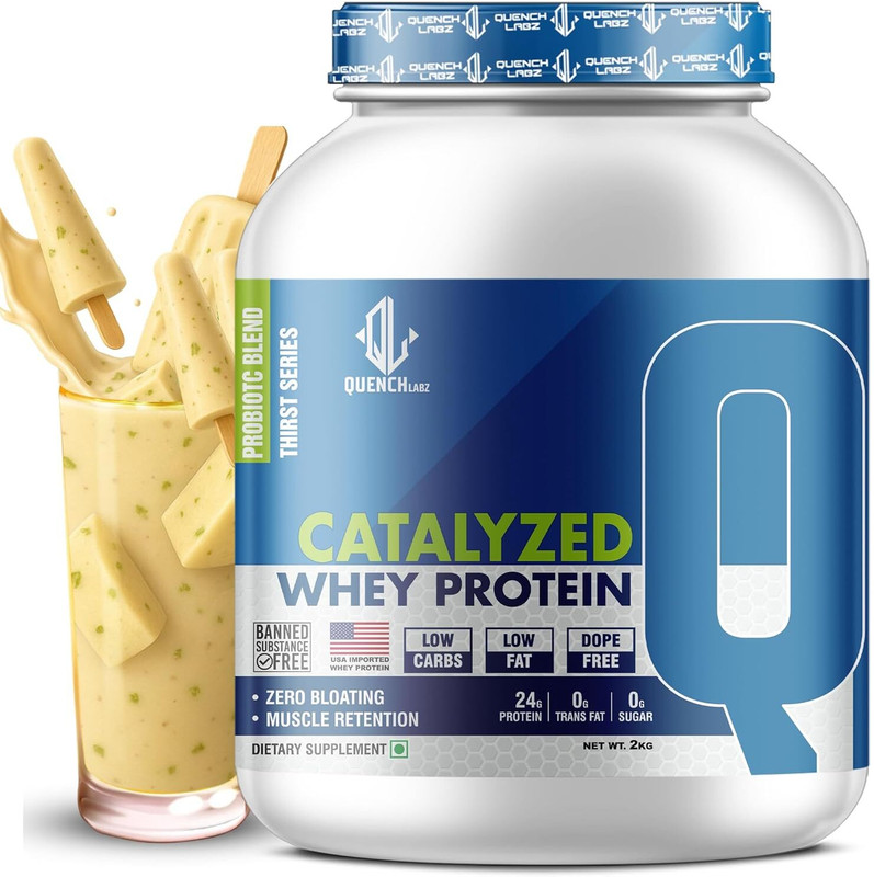QUENCHLABZ Catalyzed Whey | 24g Protein | 0g Trans Fat | Probiotics | Digestive Enzymes Whey Protein(2 kg, Kulfi)