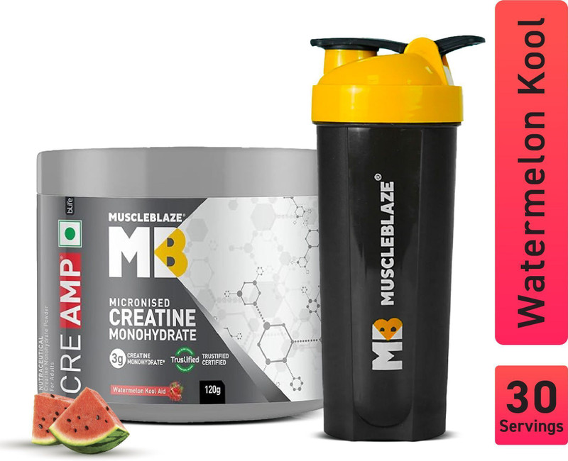MUSCLEBLAZE Micronised Creatine Monohydrate CreAMP Powder, Trustified Certified Creatine(120 g, Watermelon Kool Aid)