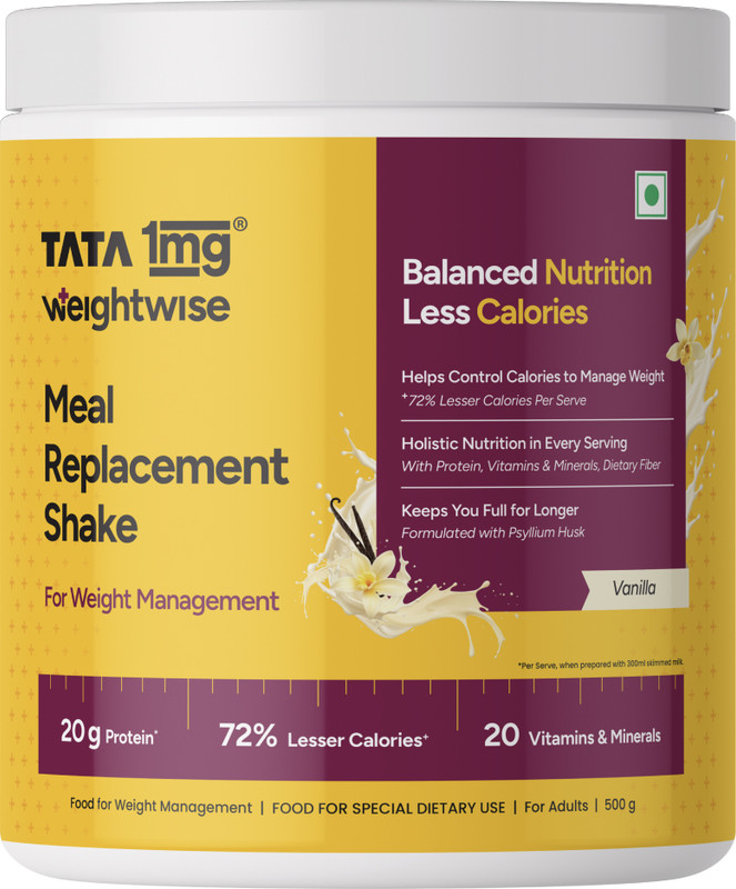 TATA 1mg Meal Replacement Shake|20g Protein, 20 Vitamins| for Weight Management Protein Shake(500 g, Vanilla)