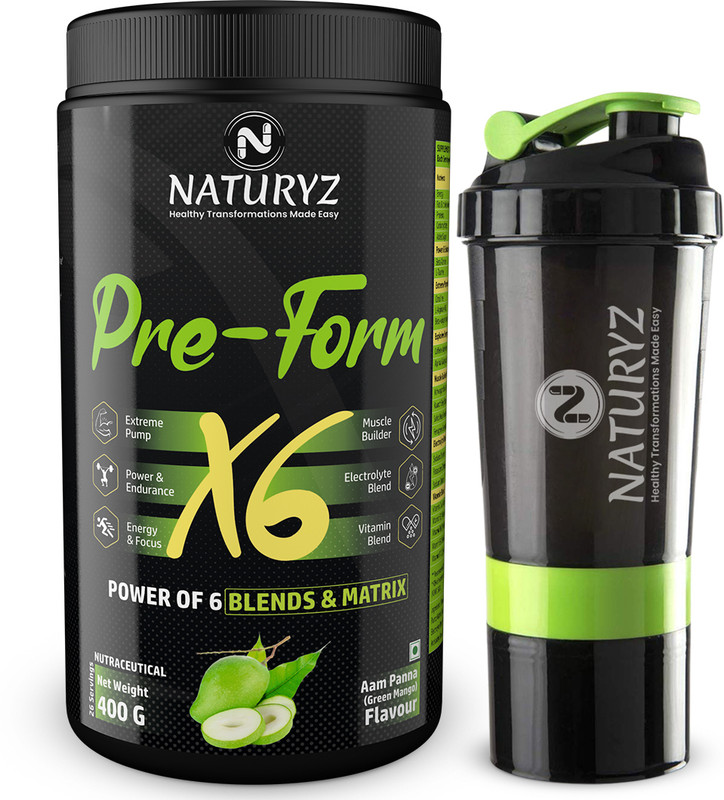 NATURYZ PRE-FORM X6 Pre Workout with Highest 19 Nutrients for Pump, Power & Energy Pre Workout(400 g, Pre-Form X6 With Shaker)
