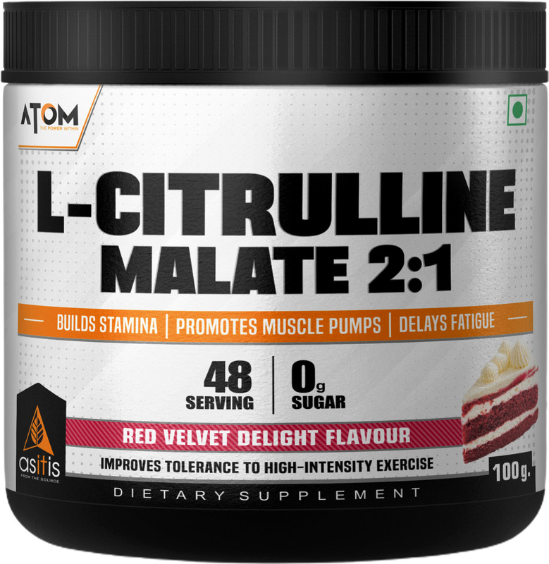AS-IT-IS Nutrition ATOM L Citrulline Malate 2:1 - 100gms | 48 servings | Red Velvet Delight Flavour EAA (Essential Amino Acids)(100 g, Red Velvet Delight)