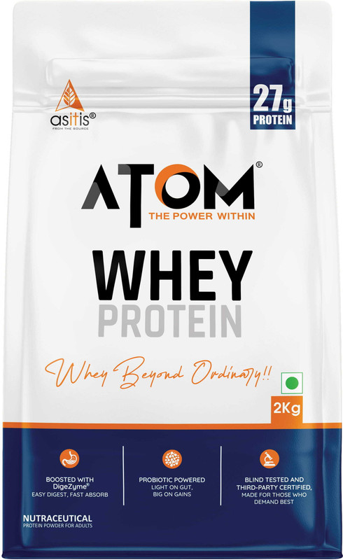AS-IT-IS Nutrition AS-IT-IS ATOM Whey Protein 2kg with Digestive Enzymes | Kesar Kulfi 27g protein Whey Protein(2 kg, Kesar Kulfi)