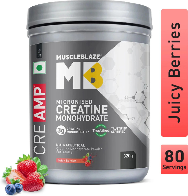 MUSCLEBLAZE Micronised Creatine Monohydrate CreAMP Powder, Trustified Certified Creatine(250 g, Unflavoured)