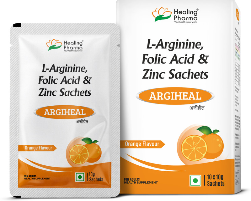 healing pharma ARGIHEAL L-Arginine Powder Sachets, Sugar Free, Orange Flavour(100 g)