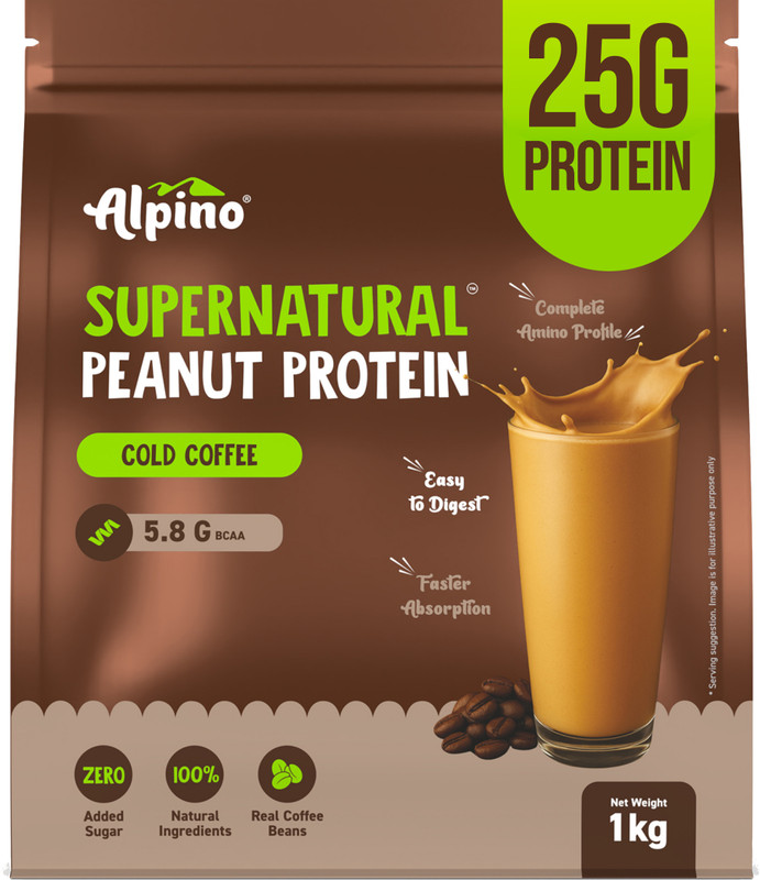 ALPINO Supernatural Peanut Protein Powder Cold Coffee 1kg Plant-Based Protein(1 kg, Cold Coffee)