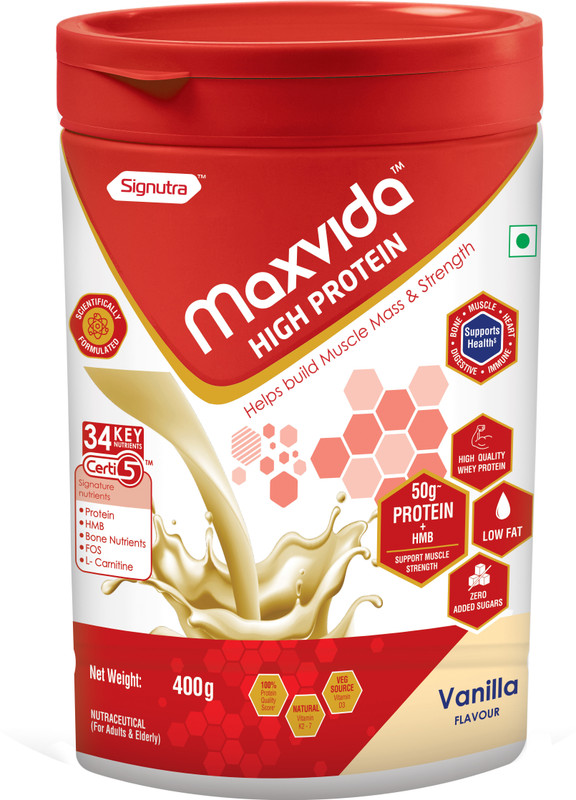 Signutra Maxvida High Protein to help build Muscle mass and strength in Adults & Elderly Protein Blends(400 g, Vanilla)