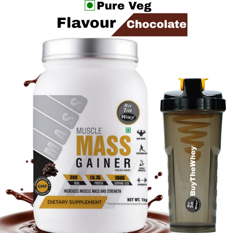 BUY THE WHEY Muscle Mass Gainer | 100% Genuine | Lab Tested | For Adults With Shaker -- Weight Gainers/Mass Gainers(1 kg, Chocolate)