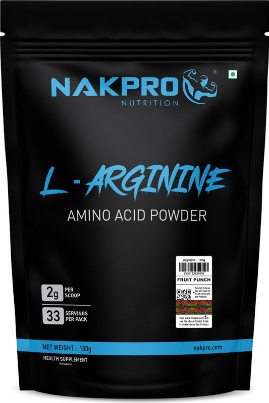 Nakpro L-Arginine Amino Acid Supplement Powder | Supports Muscle Stamina | Pre Workout(100 g, Fruit Punch)