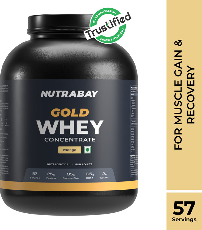 Nutrabay Gold 100% Whey Protein Concentrate with Digestive Enzymes & Vitamin Minerals Whey Protein(2 kg, Mango)