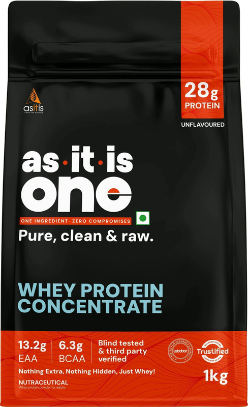 AS-IT-IS Nutrition ONE Whey Protein Concentrate, Pure, Clean & Raw, 28g Protein per Serve Whey Protein(1 kg, Unflavored)