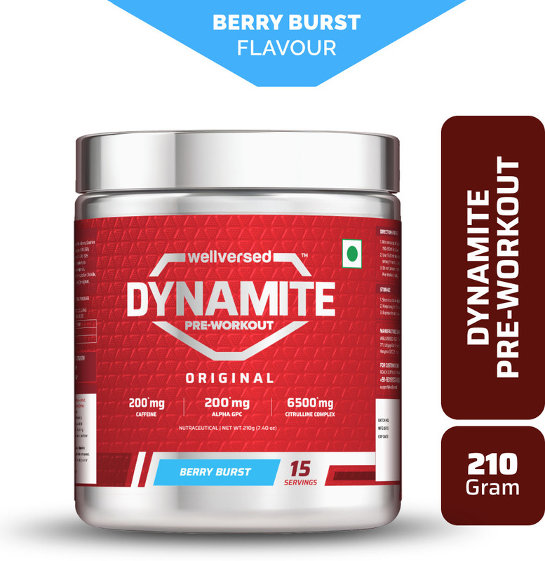 Wellversed Dynamite Pre-Workout (210g, 15 Servings) | Unleash Explosive Energy Pre Workout(210 g, Berry Burst)